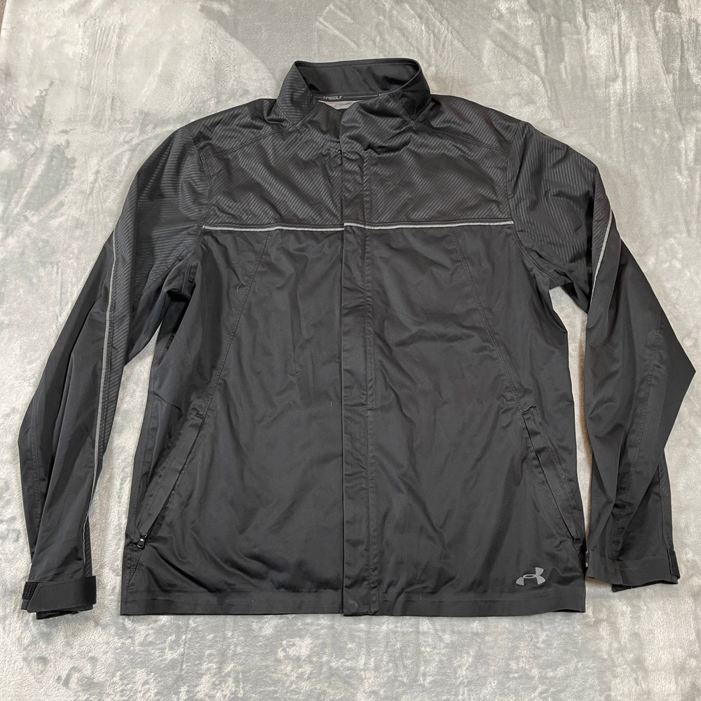 Under Armour Golf Mens Large Black Full Zip Rain Jacket Windbreaker Reflective